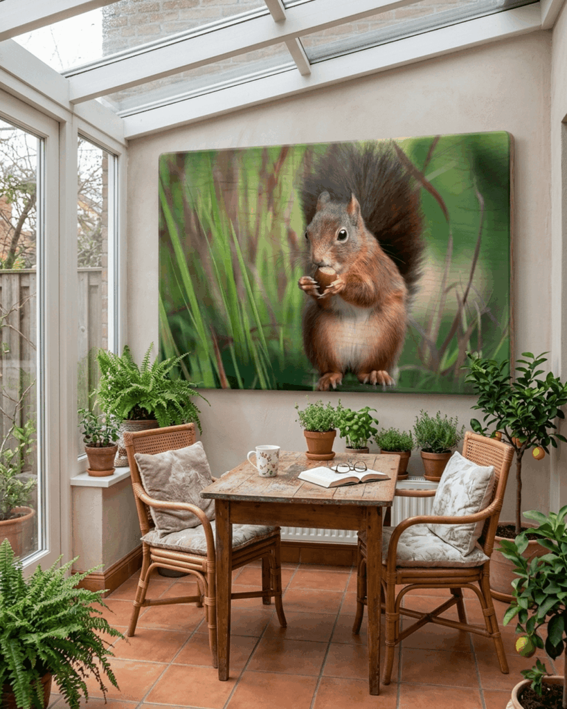 conservatory with wood print image squirrel