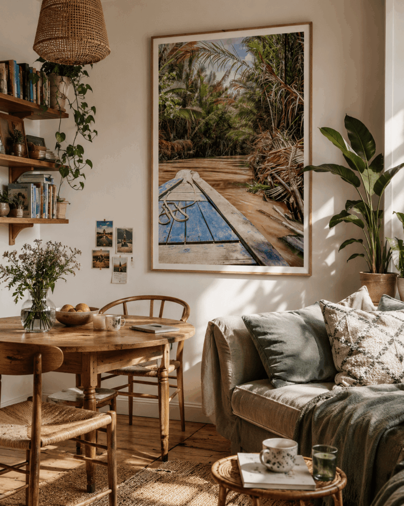 living room with coconut jungle xxl print