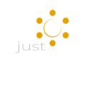 Offizielles Firmenlogo von just SOMEWHERE mit dem gelben Sonnen-Symbol und dem hellgrauen Schriftzug "just" auf weißem Hintergrund.